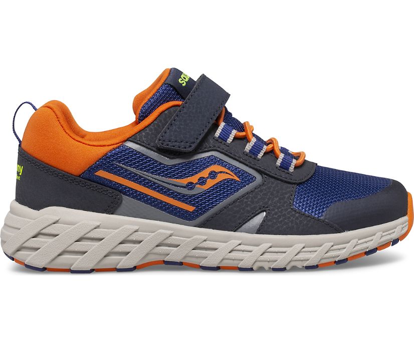 Kids\' Saucony Big Wind Shield 2.0 A/C Sneaker Running Shoes Navy Grey Orange | UK-41653