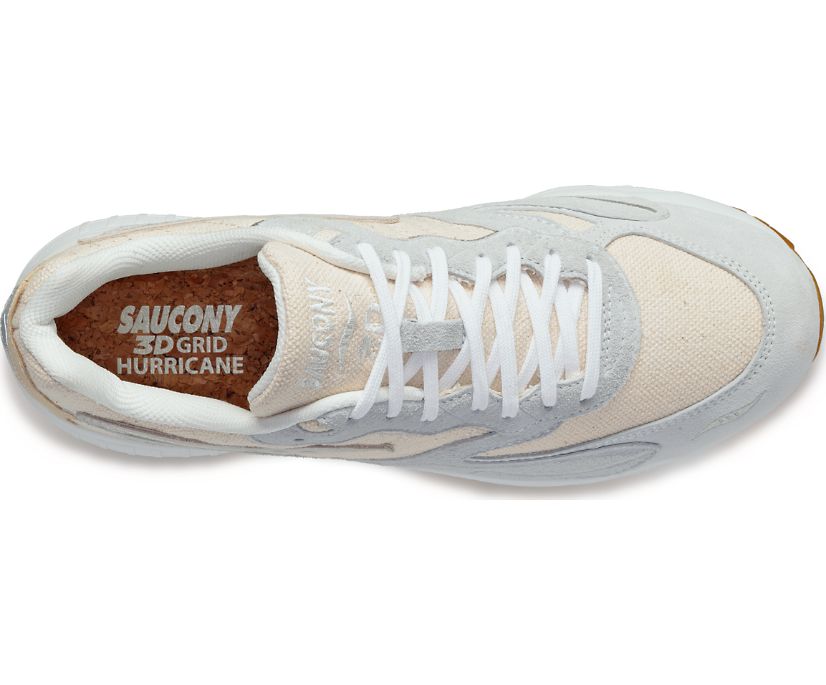 Men's Saucony 3d Grid Hurricane Blank Canvas Sneakers Beige White | UK-82390