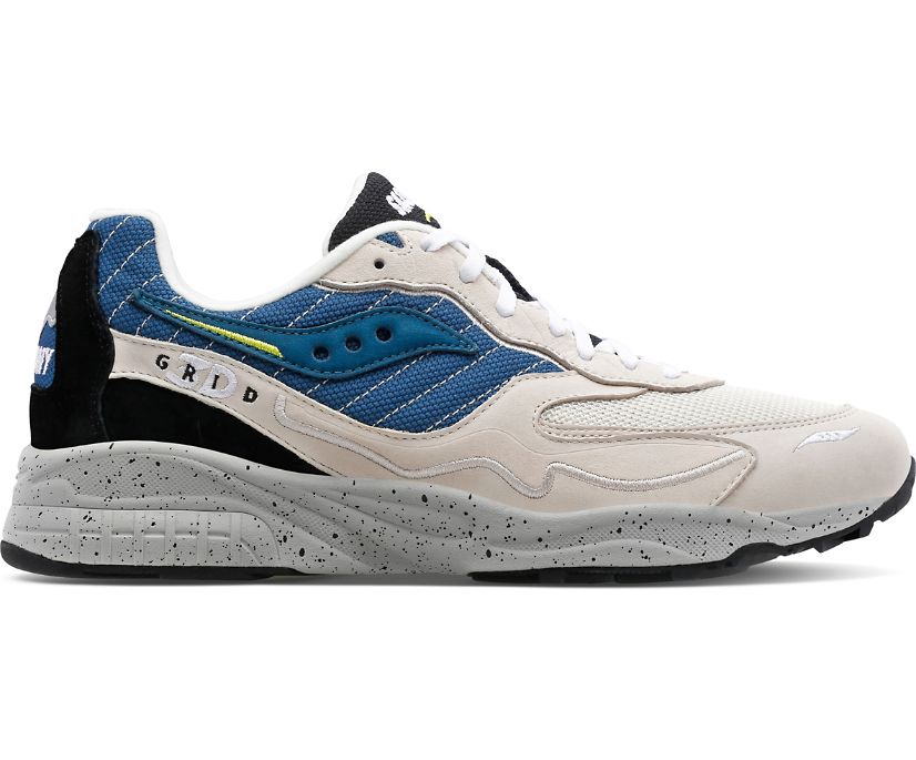 Men\'s Saucony 3d Grid Hurricane Premium Sneakers Cream Blue | UK-41687