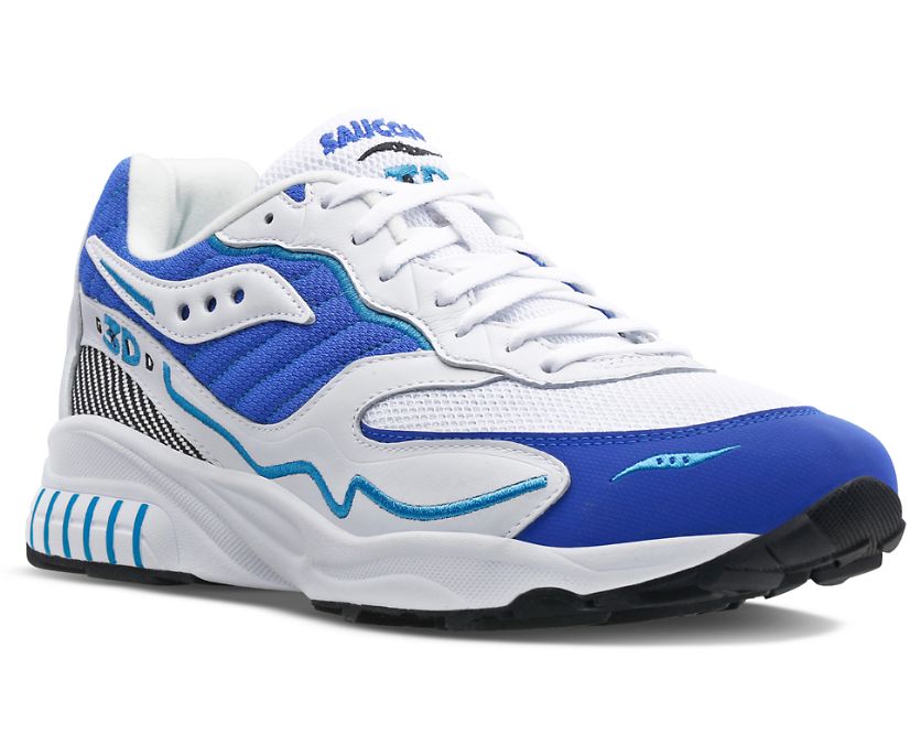 Men's Saucony 3d Grid Hurricane Sneakers White Royal | UK-76039