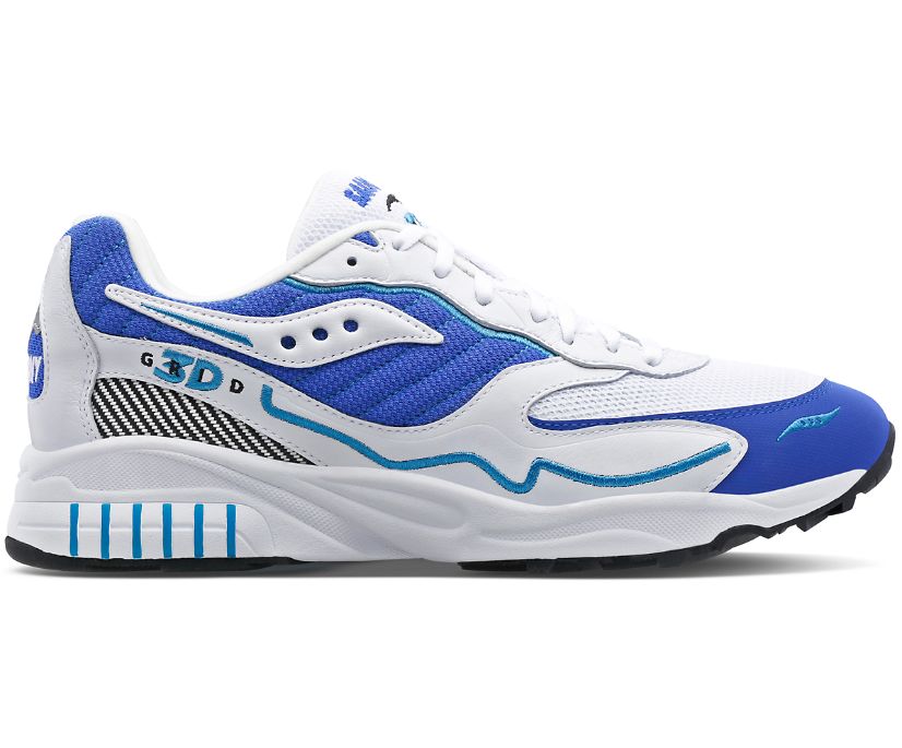 Men\'s Saucony 3d Grid Hurricane Sneakers White Royal | UK-76039