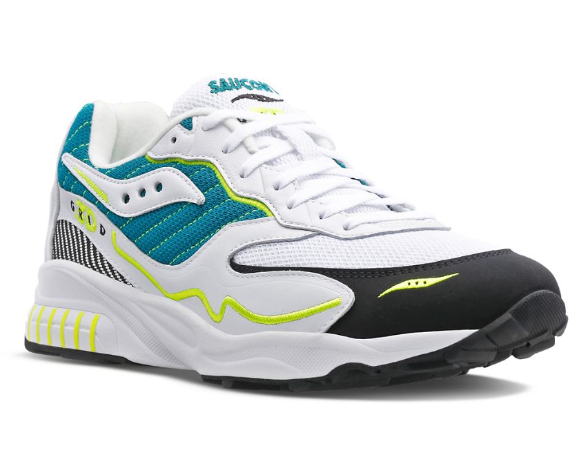 Men's Saucony 3d Grid Hurricane Sneakers White Green | UK-93861