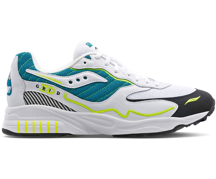 Men\'s Saucony 3d Grid Hurricane Sneakers White Green | UK-93861