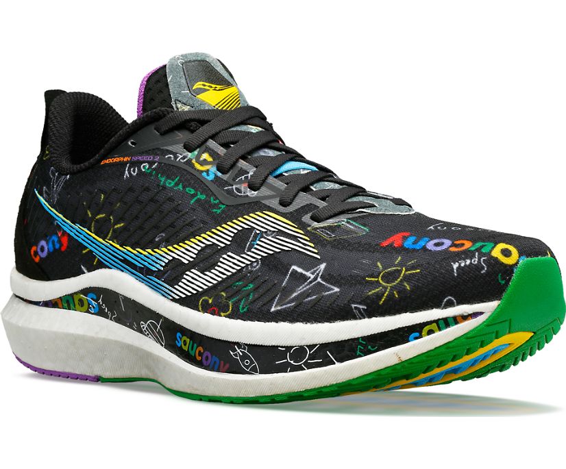 Men's Saucony Children's Day Endorphin Speed 2 Running Shoes Black Multicolor | UK-05792