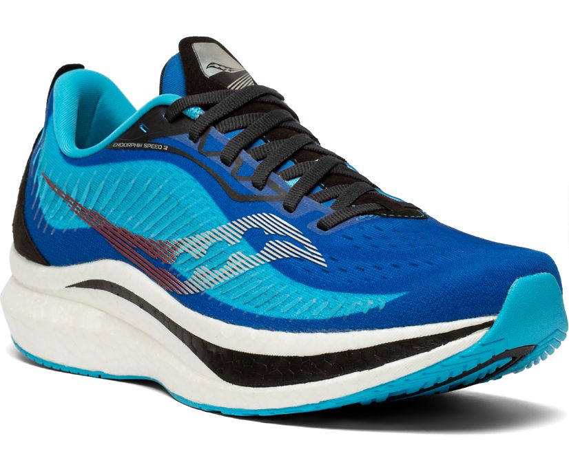 Men's Saucony Endorphin Speed 2 Running Shoes Royal Black | UK-30682