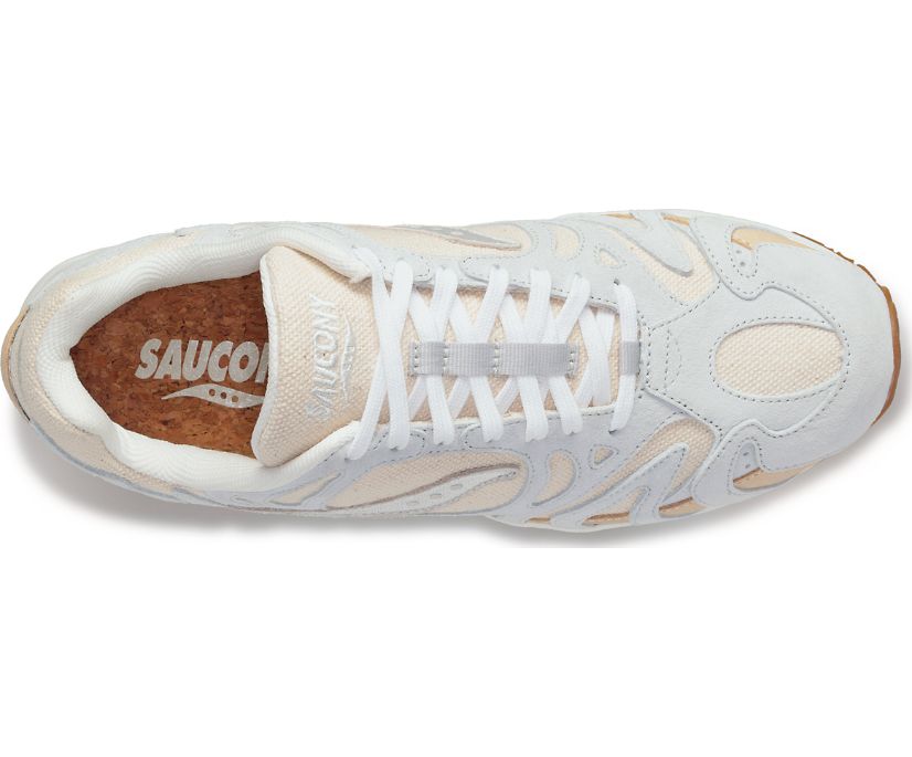 Men's Saucony Grid Azura 2000 Blank Canvas Sneakers Beige White | UK-05697