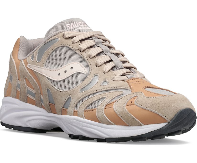 Men's Saucony Grid Azura 2000 Premium Sneakers Beige Silver | UK-82340