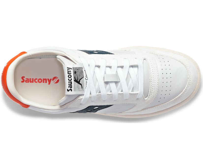 Men's Saucony Jazz Court Premium Walking Shoes White White Blue | UK-84250