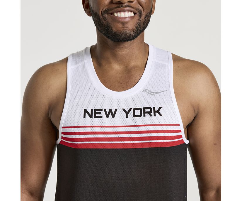 Men's Saucony Nyc Stopwatch Singlet White Black | UK-87162