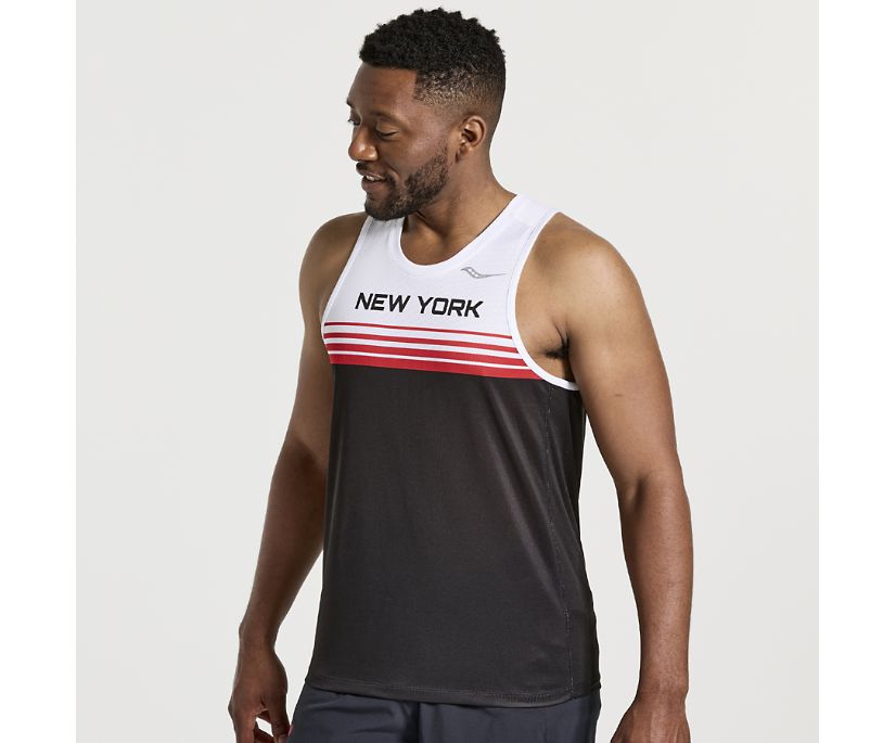 Men\'s Saucony Nyc Stopwatch Singlet White Black | UK-87162