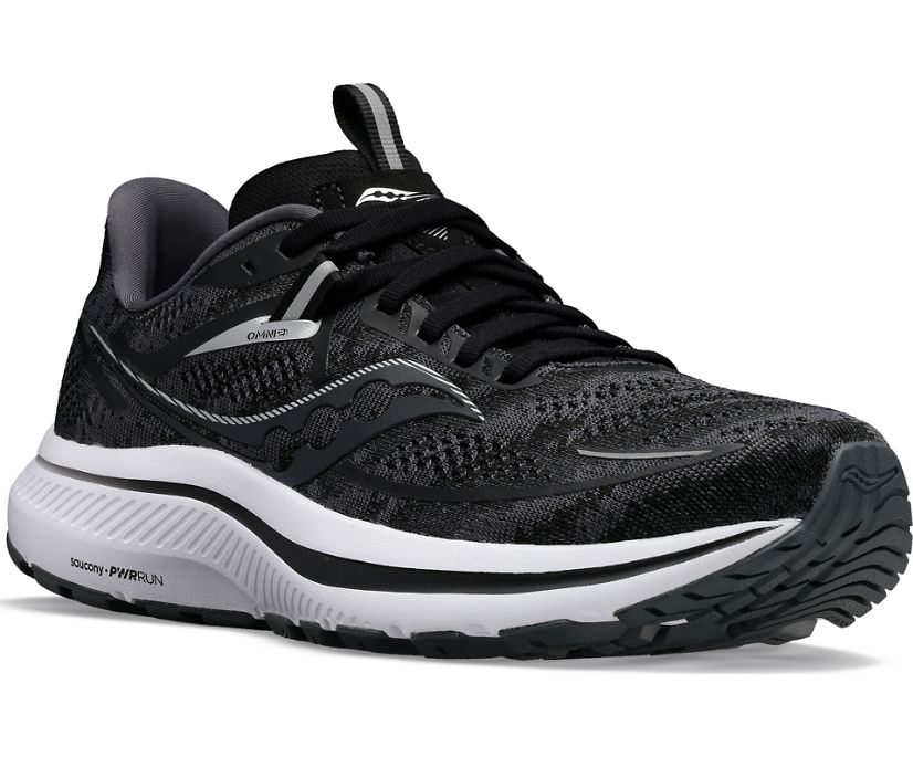 Men's Saucony Omni 21 Wide Walking Shoes Black White | UK-41870