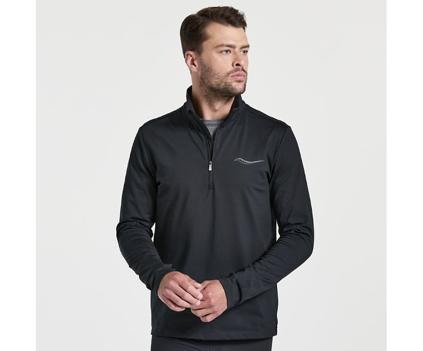 Men\'s Saucony Solstice 1/4 Zip Long Sleeve Black | UK-86079