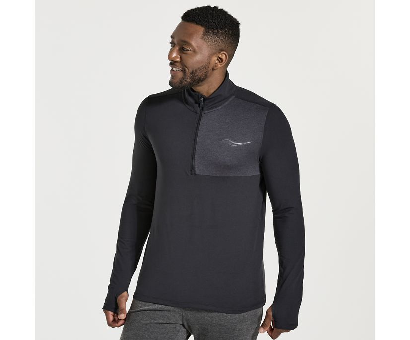 Men\'s Saucony Sunday 1/4 Zip Long Sleeve Black | UK-56198