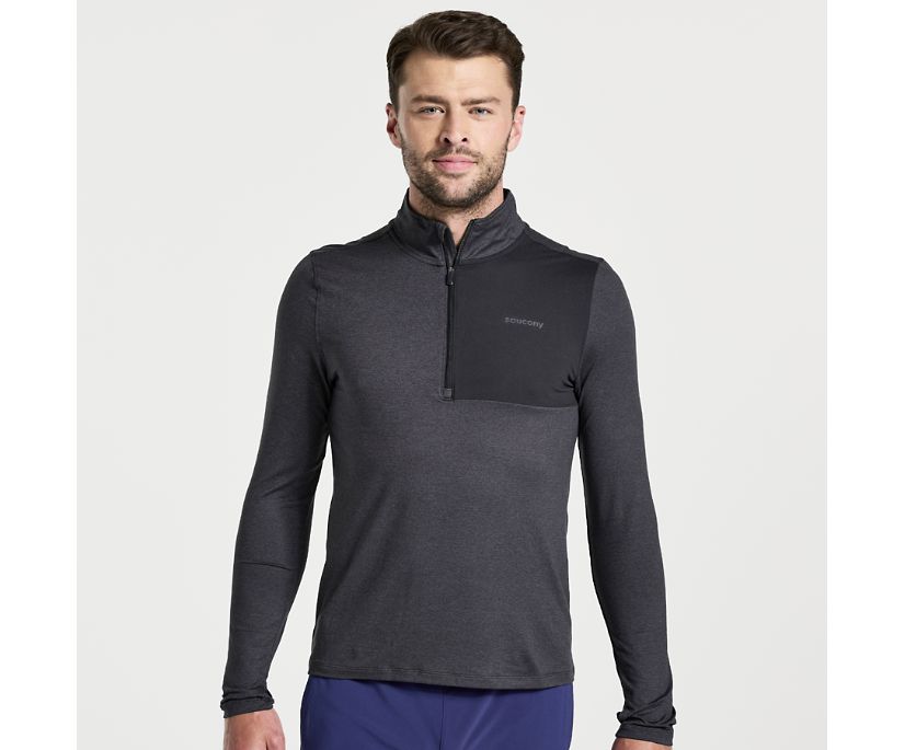 Men\'s Saucony Sunday 1/4 Zip Long Sleeve Black | UK-91026