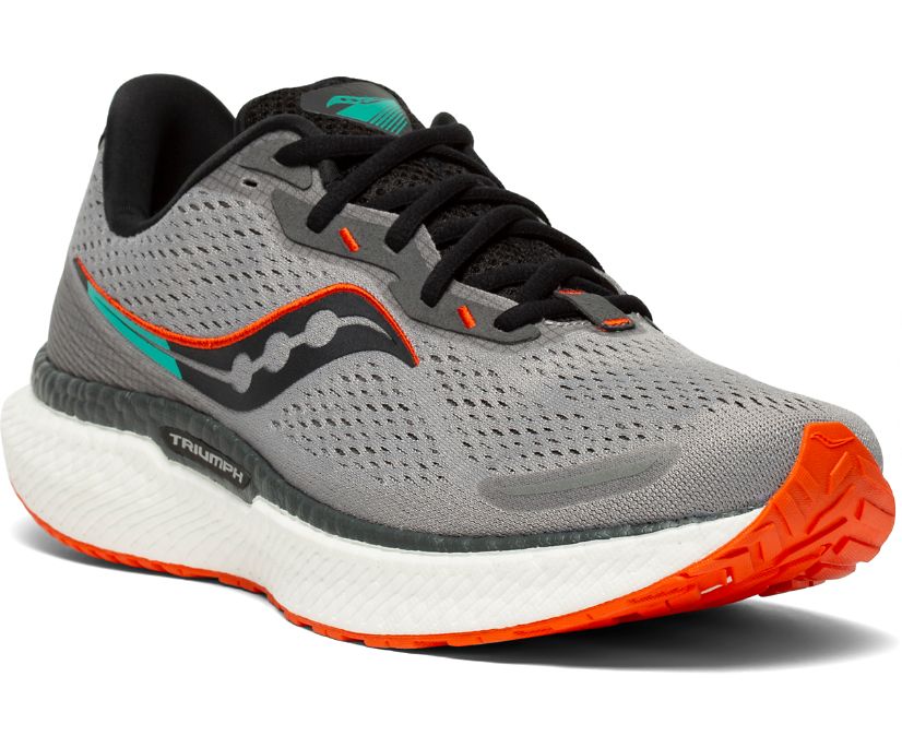 Men's Saucony Triumph 19 Wide Walking Shoes Grey Orange | UK-53718