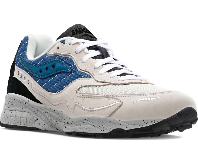 Women's Saucony 3d Grid Hurricane Premium Sneakers Cream Blue | UK-45189