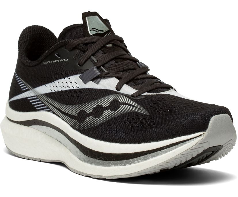 Women's Saucony Endorphin Pro 2 Running Shoes Black White | UK-18904