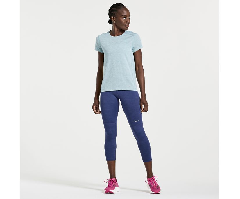 Women's Saucony Stopwatch Short Sleeve Blue | UK-78642