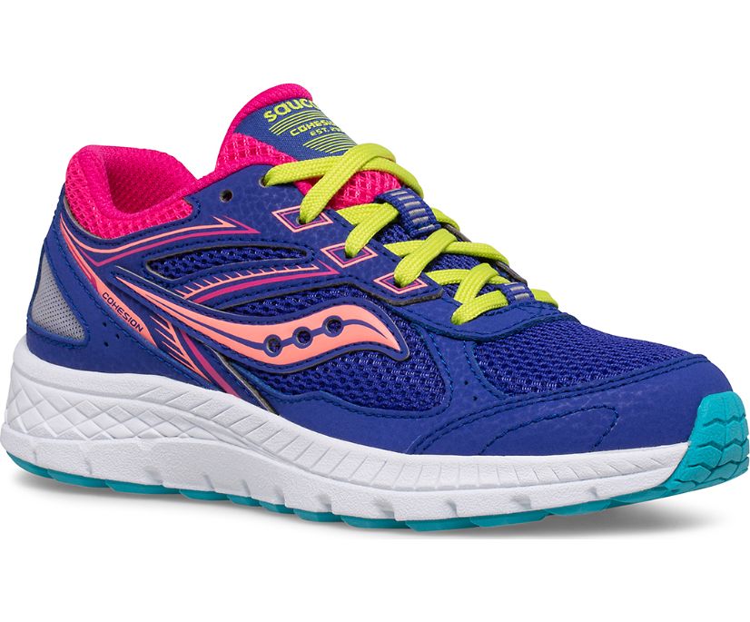 Kids' Saucony Big Cohesion 14 Lace Sneaker Running Shoes Blue Multicolor | UK-25943