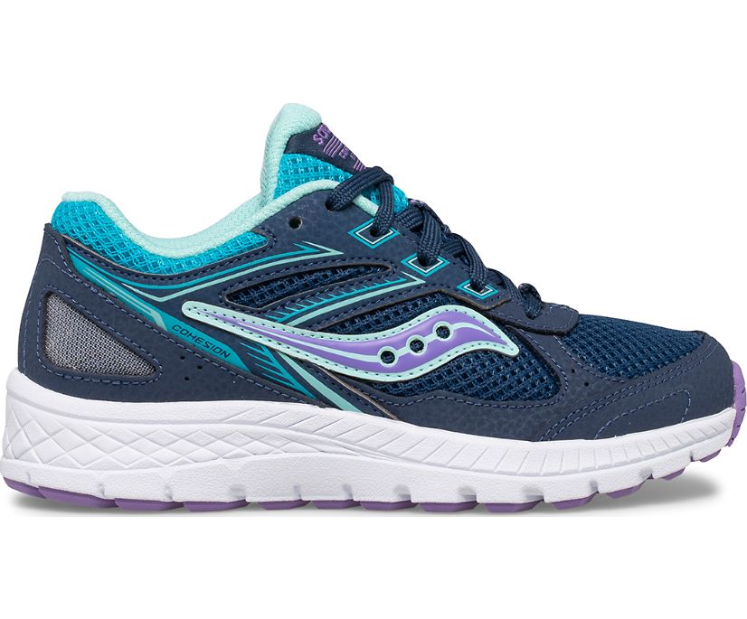 Kids' Saucony Big Cohesion 14 Lace Sneaker Running Shoes Navy Purple | UK-65028