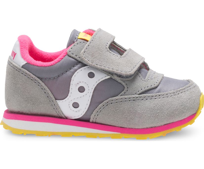 Kids' Saucony Big Jazz Hook & Loop Sneaker Running Shoes Grey / Pink | UK-15290