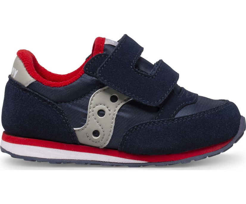 Kids' Saucony Big Jazz Hook & Loop Sneaker Running Shoes Navy Grey Red | UK-91058