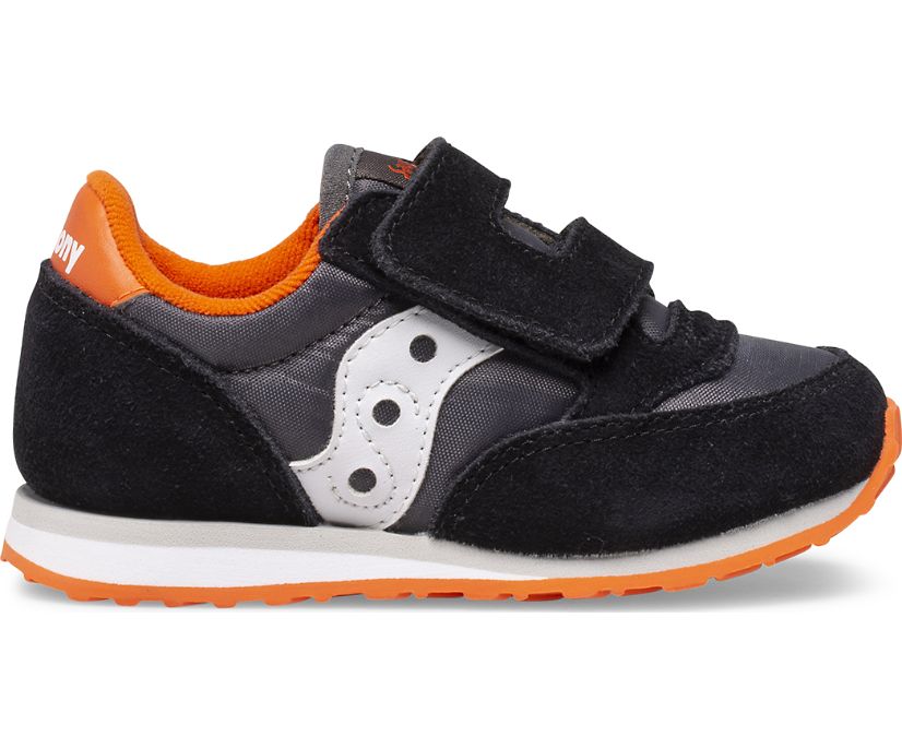 Kids' Saucony Jazz Hook & Loop Sneaker Running Shoes Black Grey Orange | UK-19803