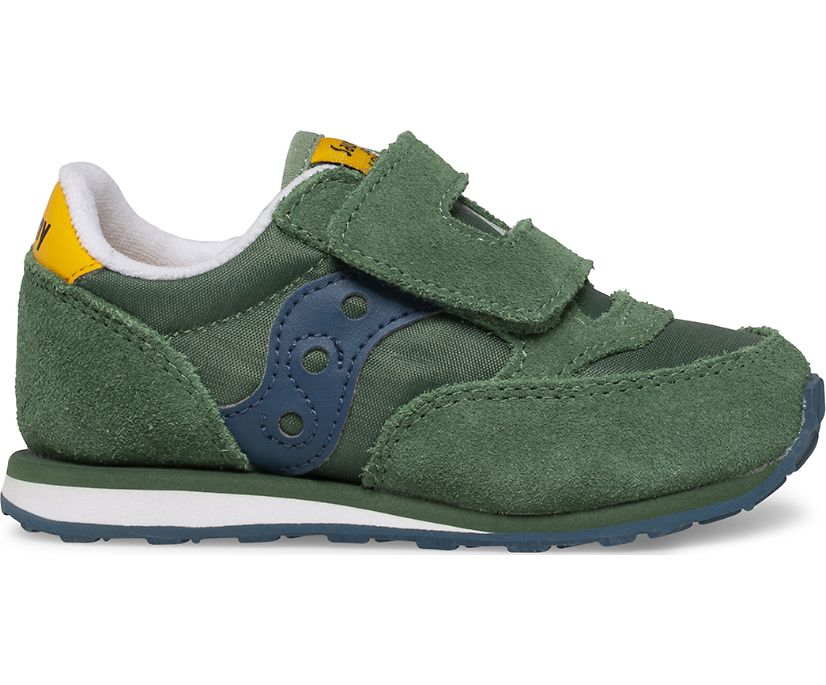 Kids' Saucony Jazz Hook & Loop Sneaker Running Shoes Green Navy Yellow | UK-40591