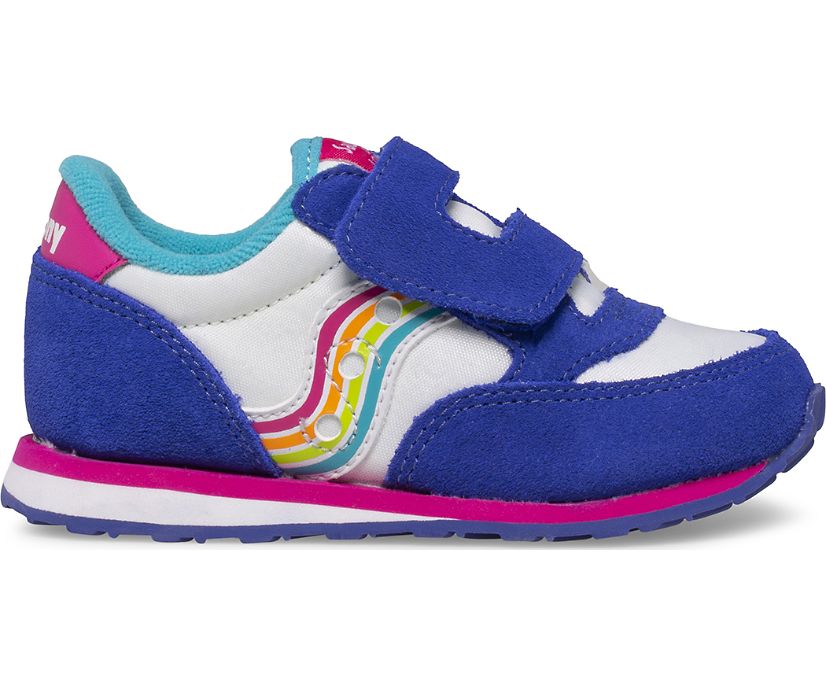 Kids' Saucony Jazz Hook & Loop Sneaker Running Shoes Blue White Stripes | UK-54723