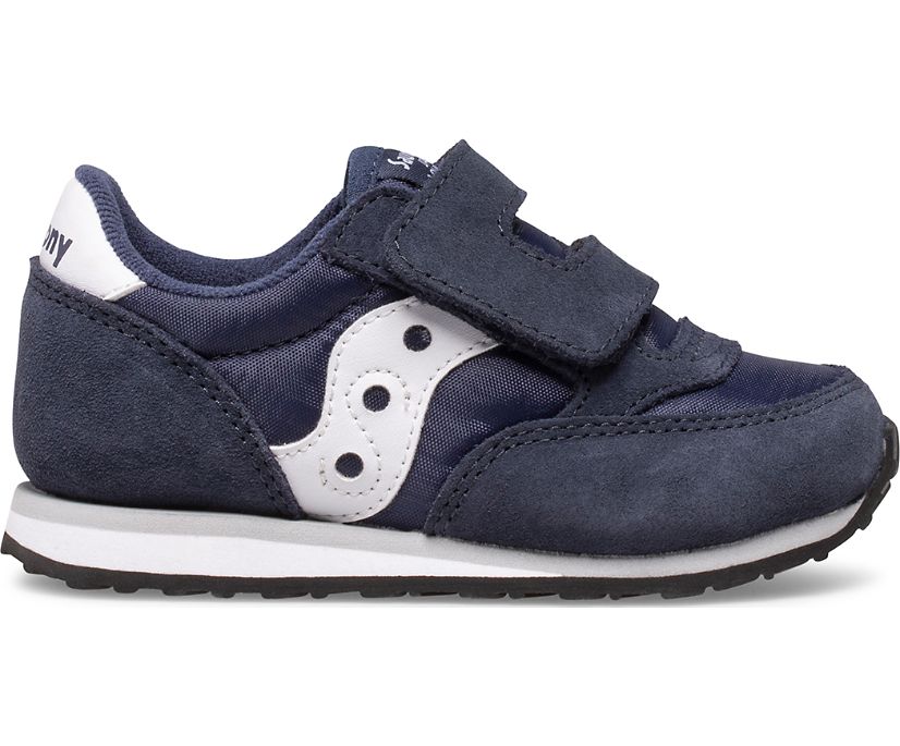 Kids' Saucony Jazz Hook & Loop Sneaker Running Shoes Navy White | UK-61098