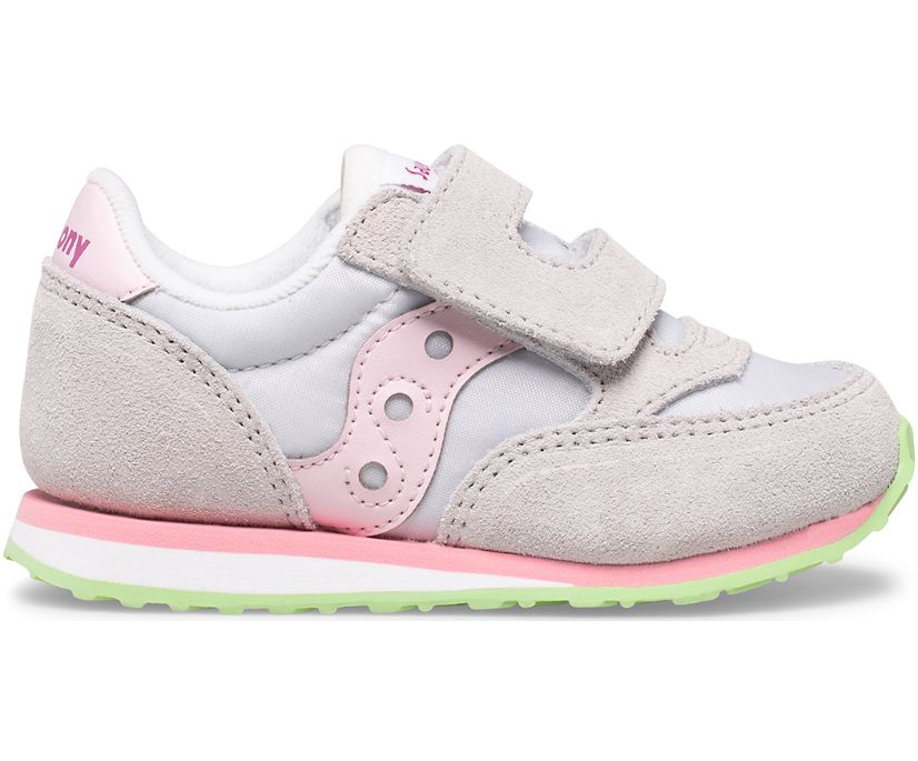 Kids' Saucony Jazz Hook & Loop Sneaker Running Shoes Grey Pink Green | UK-61940