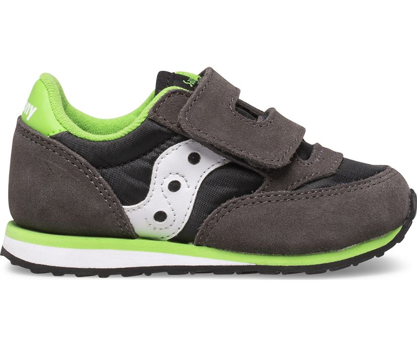 Kids' Saucony Jazz Hook & Loop Sneaker Running Shoes Grey Black Green | UK-72069