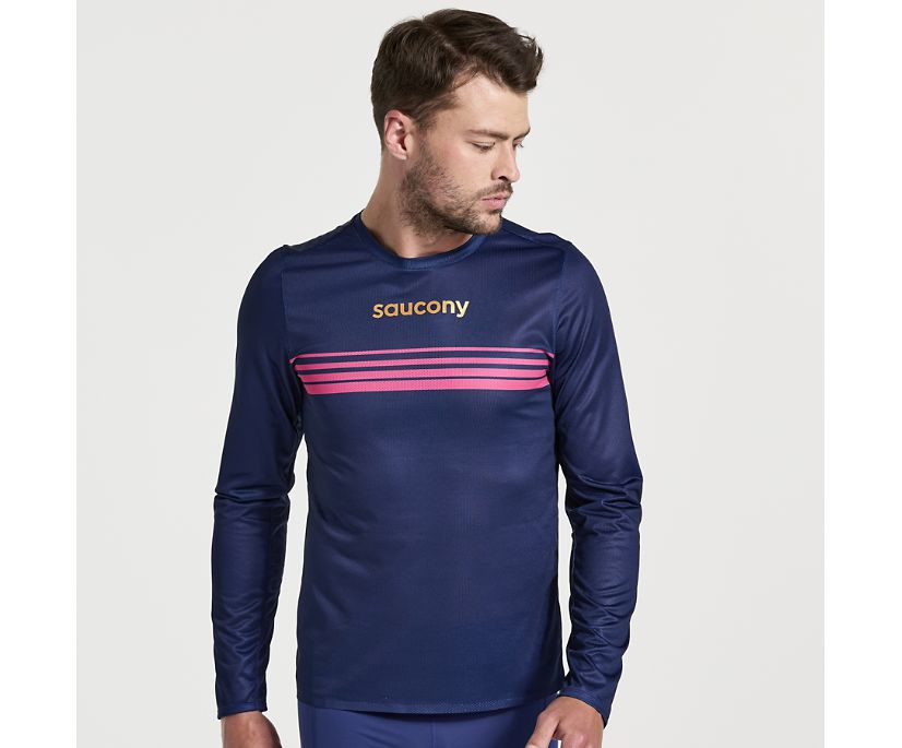 Men's Saucony Elite Long Sleeve Blue | UK-32970