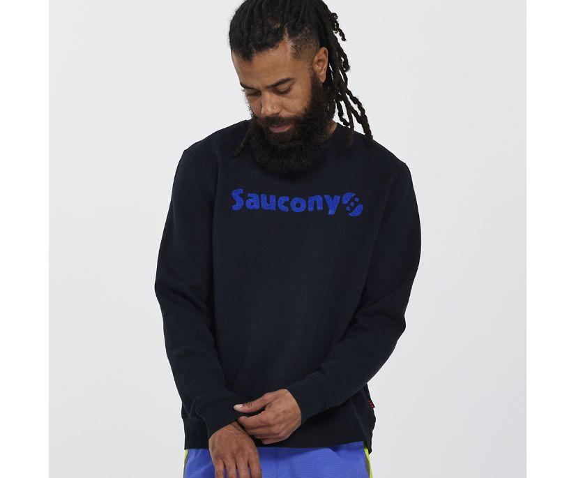 Men's Saucony Rested Crewneck Black | UK-80165