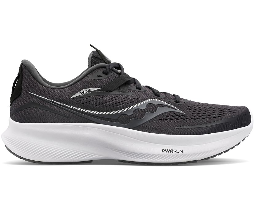 Men's Saucony Ride 15 Running Shoes Black White | UK-19402