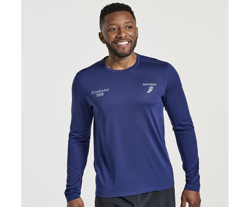 Men's Saucony Stopwatch Graphic Long Sleeve Blue | UK-90521