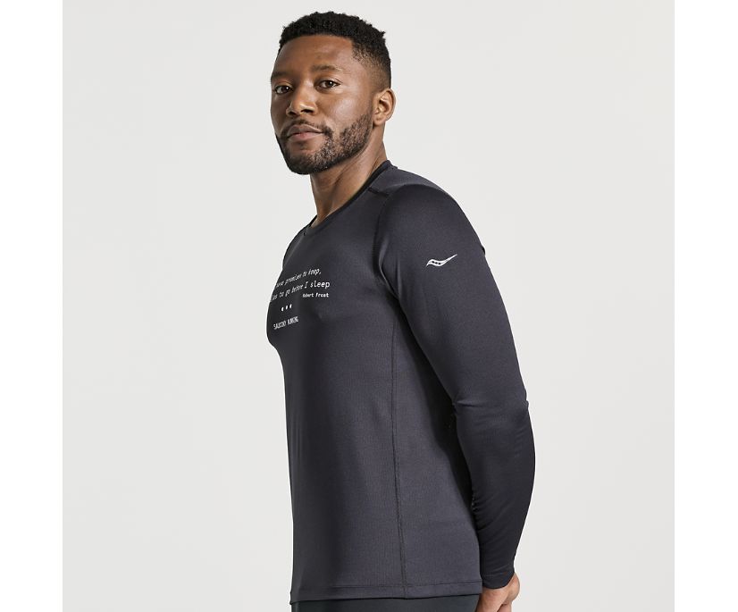 Men's Saucony Stopwatch Graphic Long Sleeve Black | UK-95804