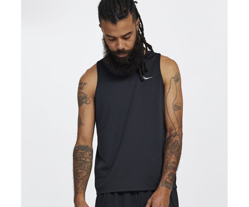 Men's Saucony Stopwatch Singlet Black | UK-27801