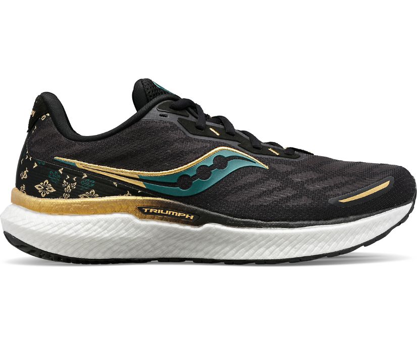 Men's Saucony Triumph 19 Tokyo Amulet Running Shoes Black Green | UK-52746