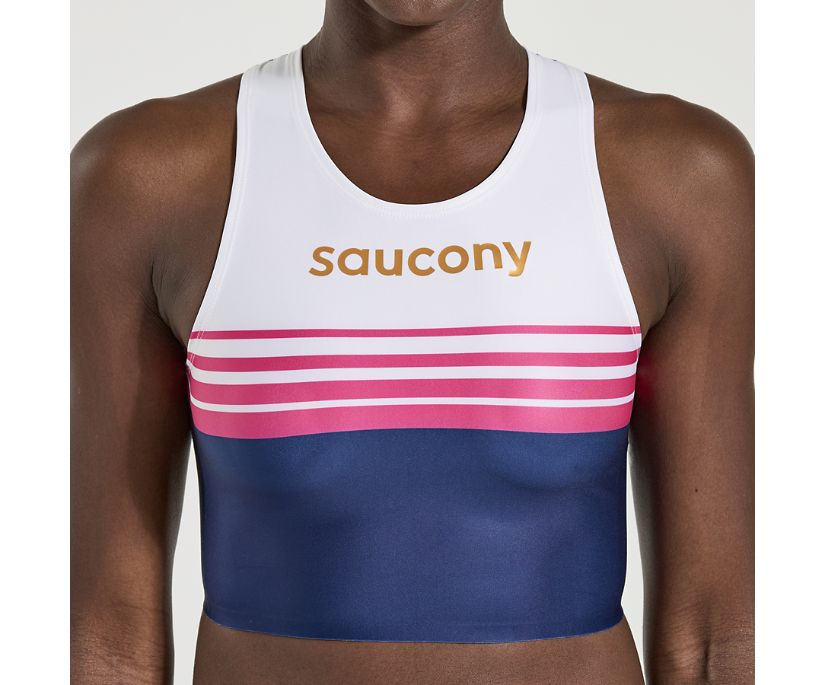 Women's Saucony Elite Crop Top Running Bras Blue | UK-32986