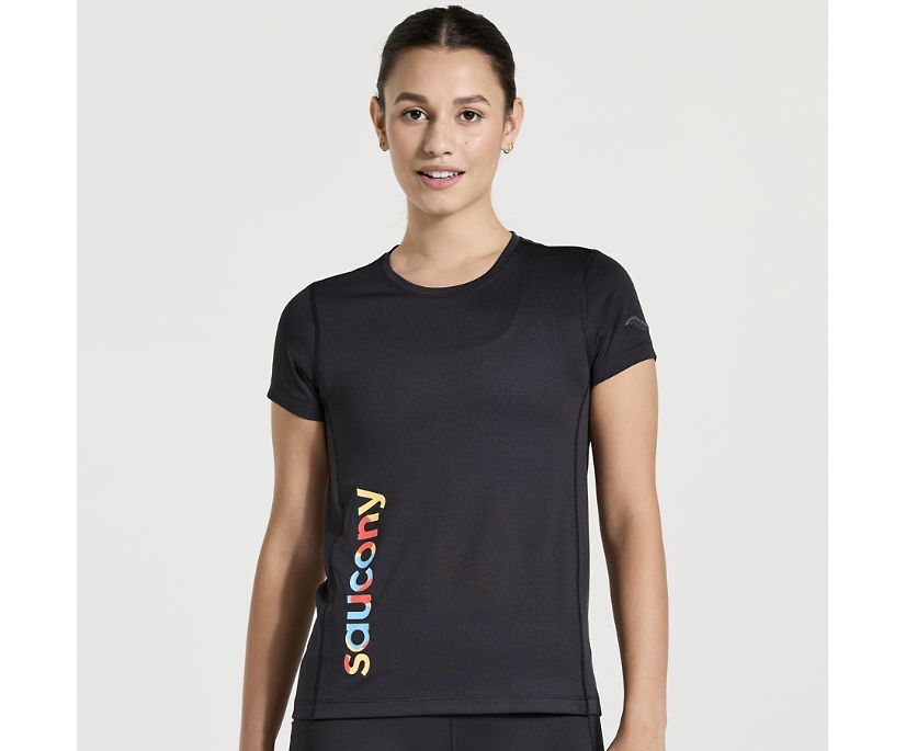 Women's Saucony Stopwatch Graphic Short Sleeve Black | UK-62549