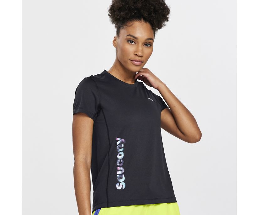 Women's Saucony Stopwatch Graphic Short Sleeve Black | UK-68257