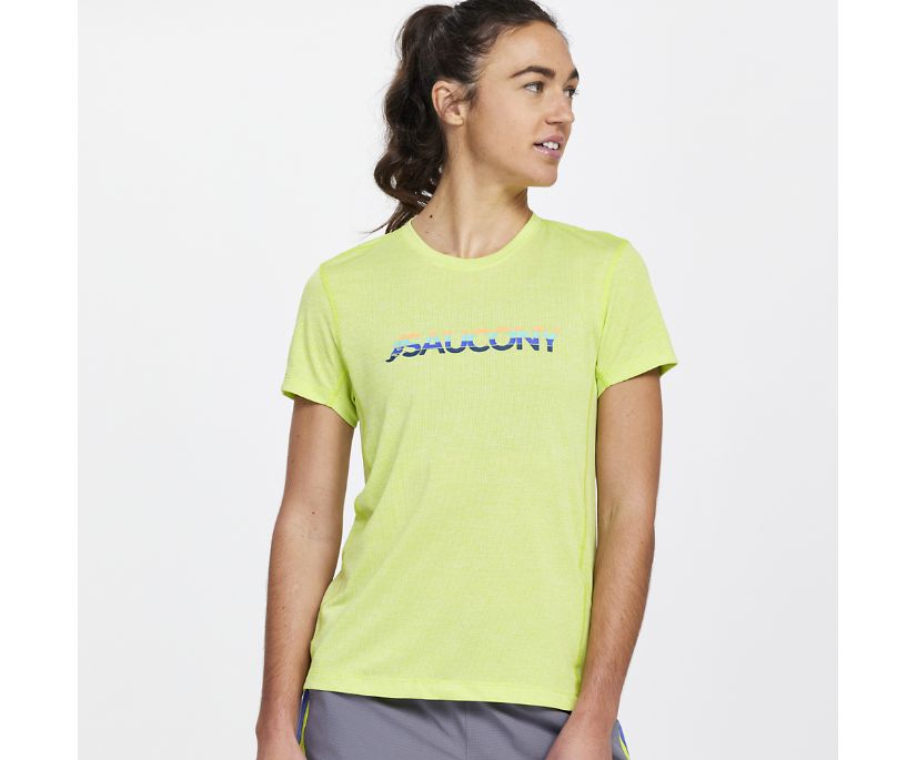 Women's Saucony Stopwatch Graphic Short Sleeve Light Green | UK-78504