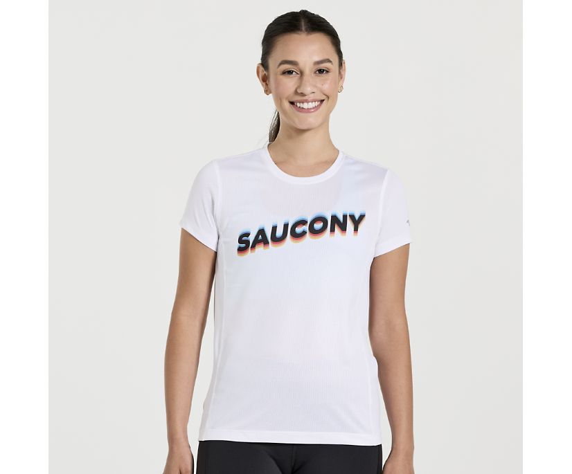 Women's Saucony Stopwatch Graphic Short Sleeve White | UK-80592