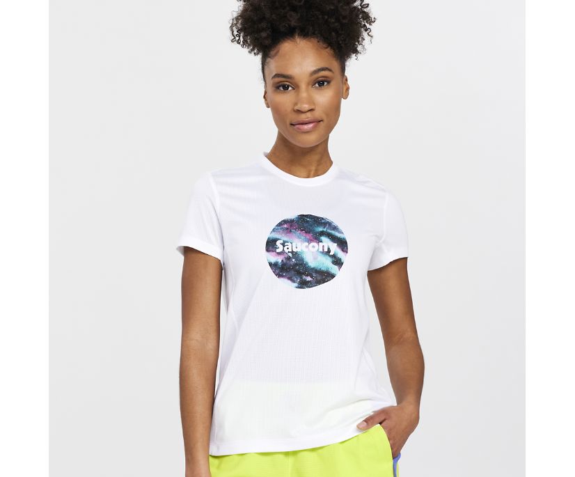 Women's Saucony Stopwatch Graphic Short Sleeve White | UK-97643