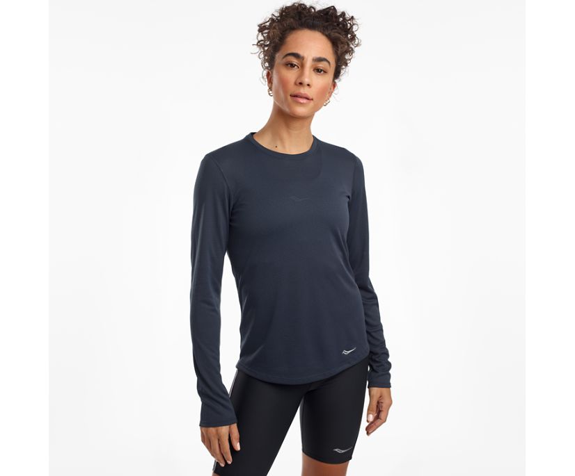 Women's Saucony Stopwatch Long Sleeve Blue | UK-48350