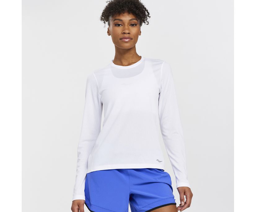 Women's Saucony Stopwatch Long Sleeve White | UK-04981