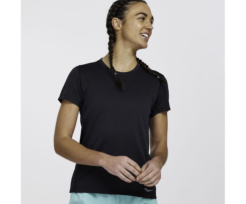 Women's Saucony Stopwatch Short Sleeve Black | UK-04567